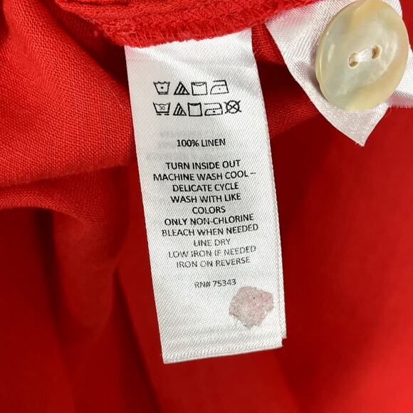 Tahari 100% Linen V-Neck Tunic Top Coral Red Sz 2X Effortless Timeless Vacation - Picture 8 of 8